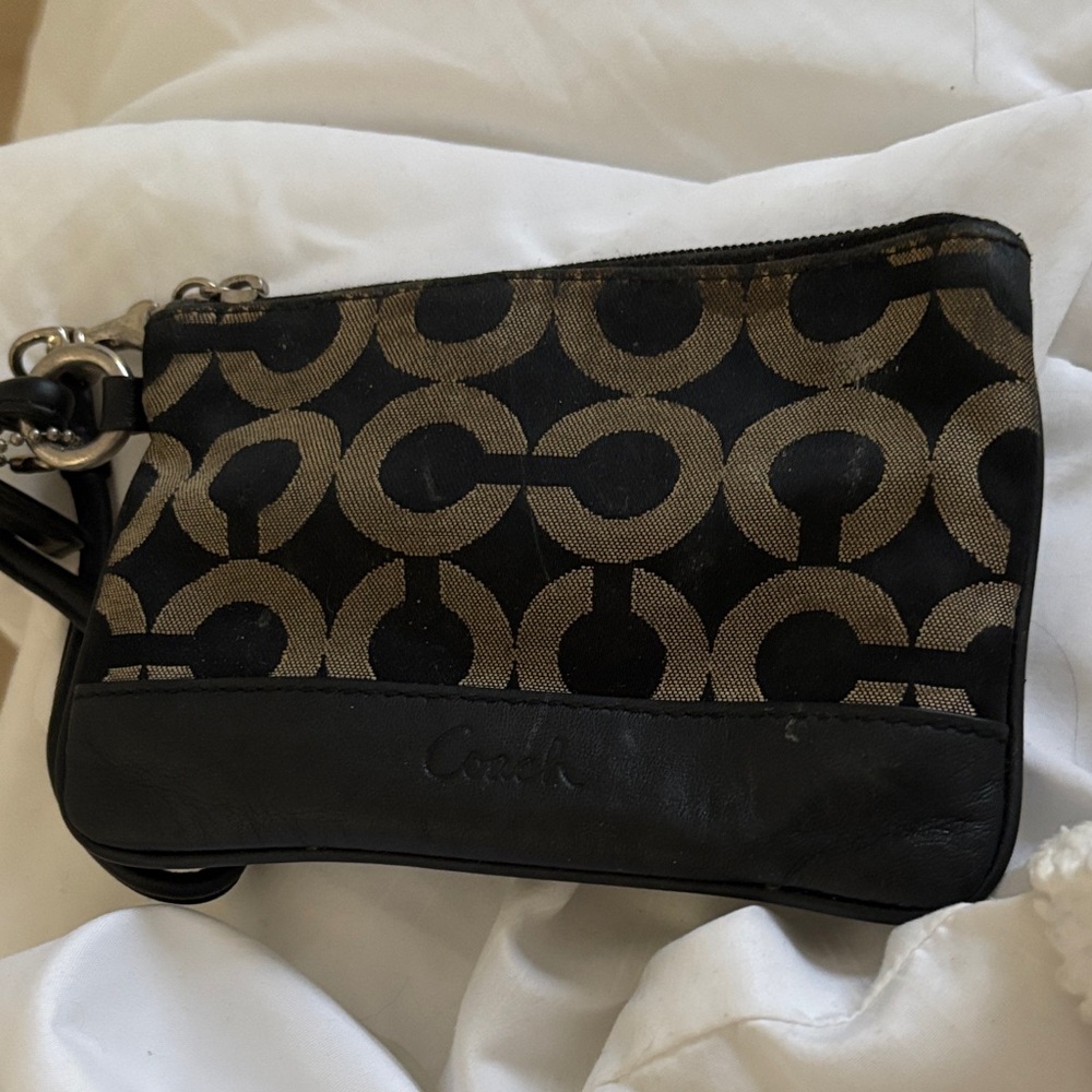Coach Black and Brown Signature Wristlet